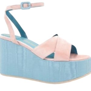 Valentina Rangoni Pink/Blue Wedge Sandals..Made in Italy .Size 9M